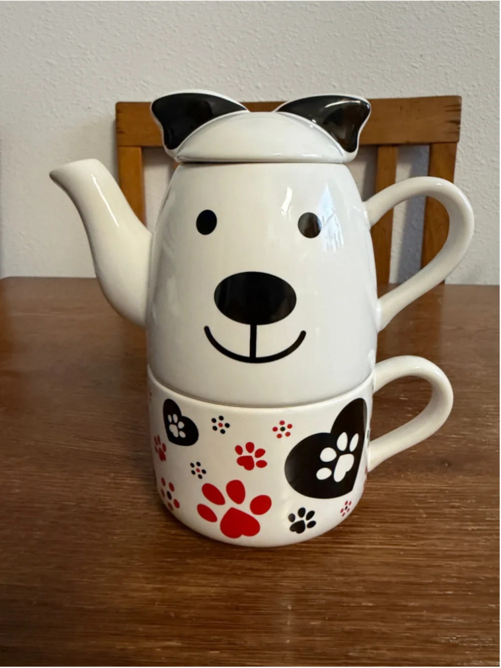 Temp-tations by Tara Dog Tea for One Teapot Mug Set Figural 15 Oz Paw Print Hear